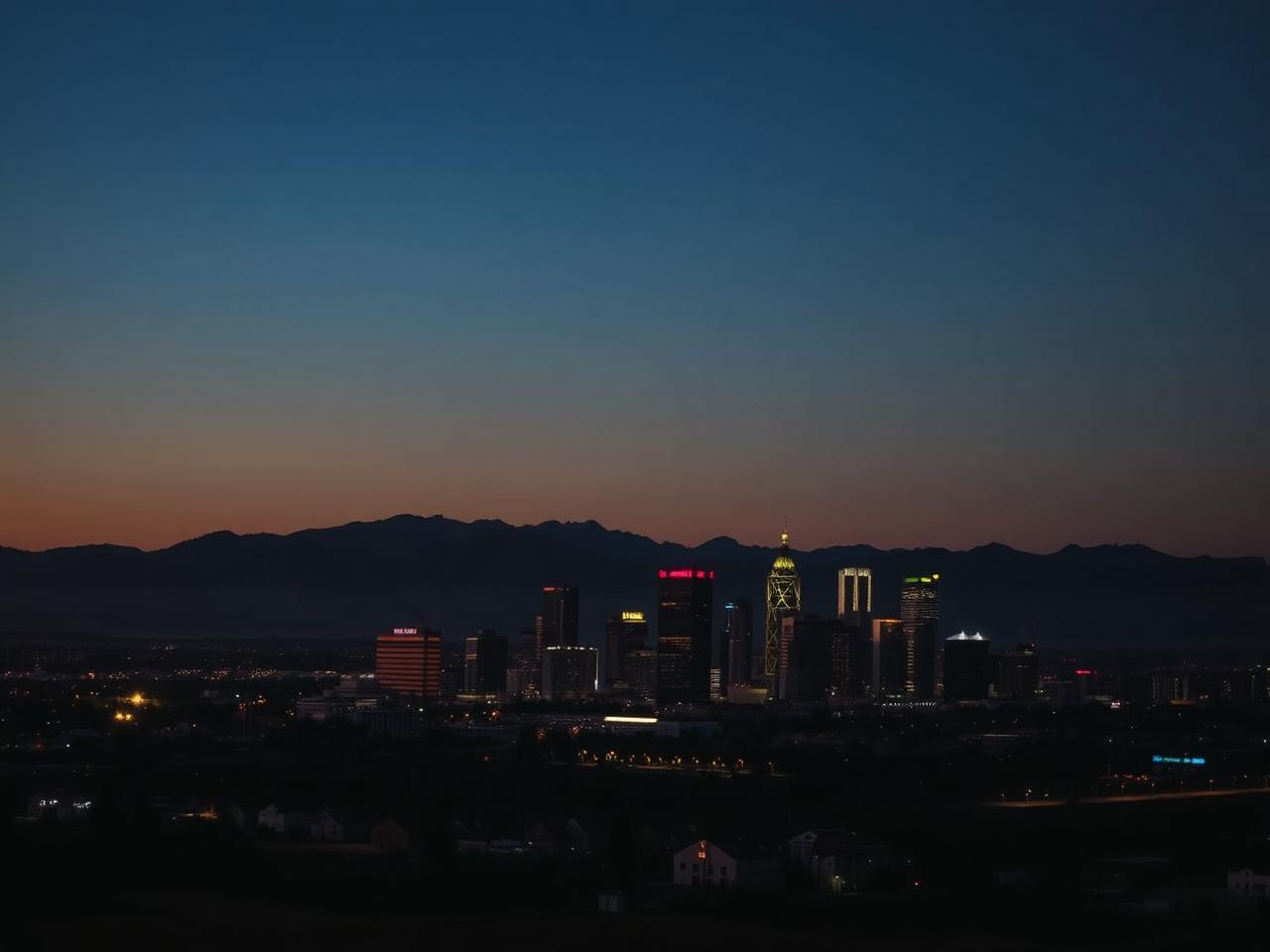 Bakersfield skyline at dusk with the Kern County foothills behind it